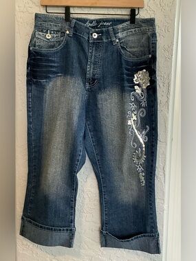 Apollo Jeans Dark Blue Embellished Cropped Jeans with Sequins